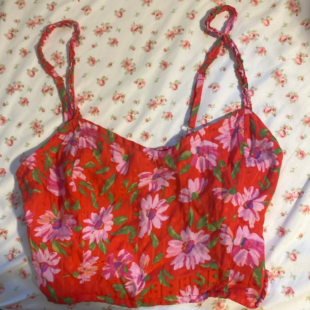LoveShackFancy Red Floral Crop Top